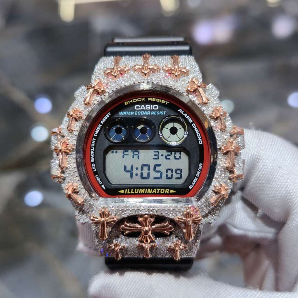 Authentic Diamond G-SHOCK DW6900TR Watch Cross Bezel | 5.00 CTW Natural Diamonds
