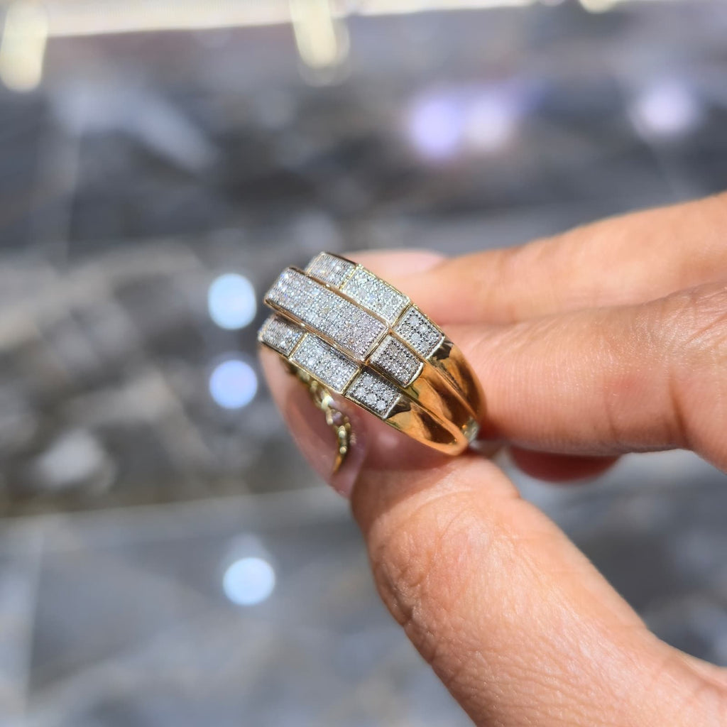 Mens Natural Diamond Ring 1/3 Ct Pave Set 10K Yellow Gold Cluster Geniune Ring.