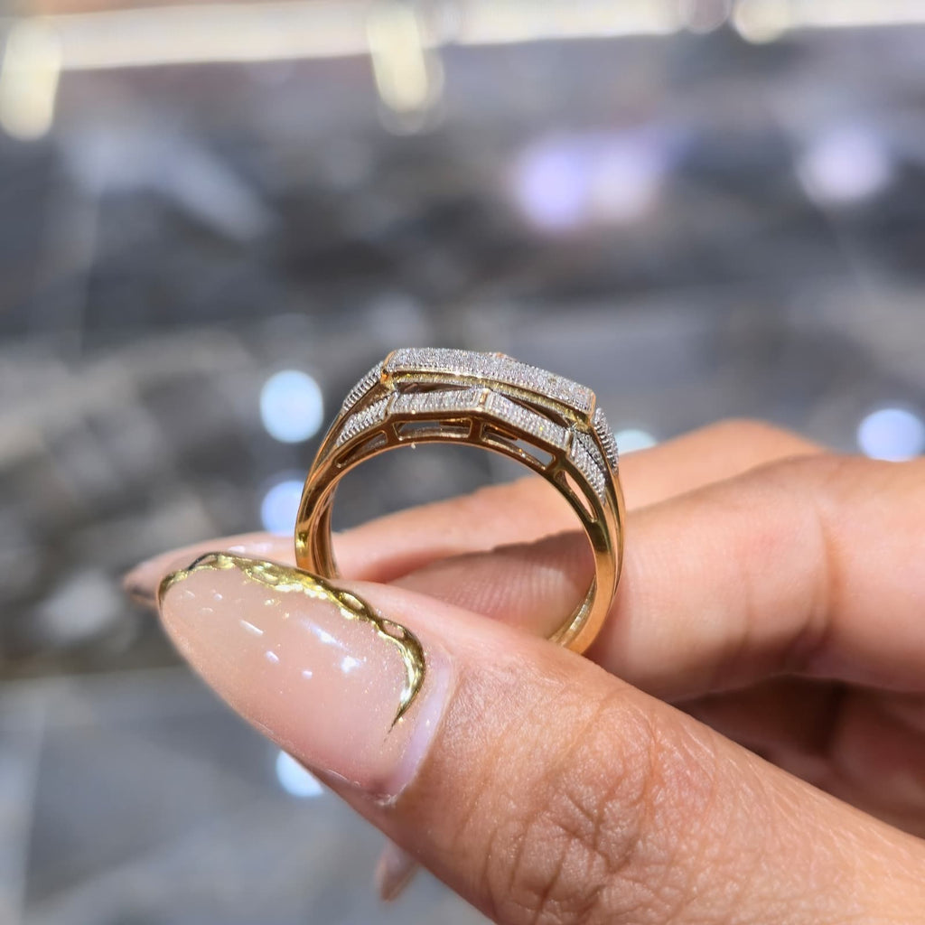 Mens Natural Diamond Ring 1/3 Ct Pave Set 10K Yellow Gold Cluster Geniune Ring.