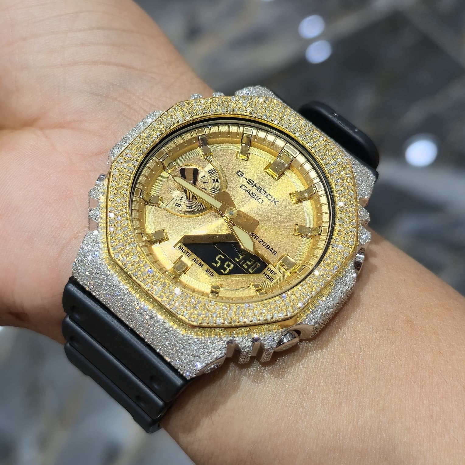 Casio G-Shock S2100  Iced Out Natural Diamond Watch 5CT | Gold Dial