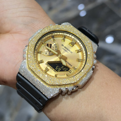 Casio G-Shock S2100  Iced Out Natural Diamond Watch 5CT | Gold Dial
