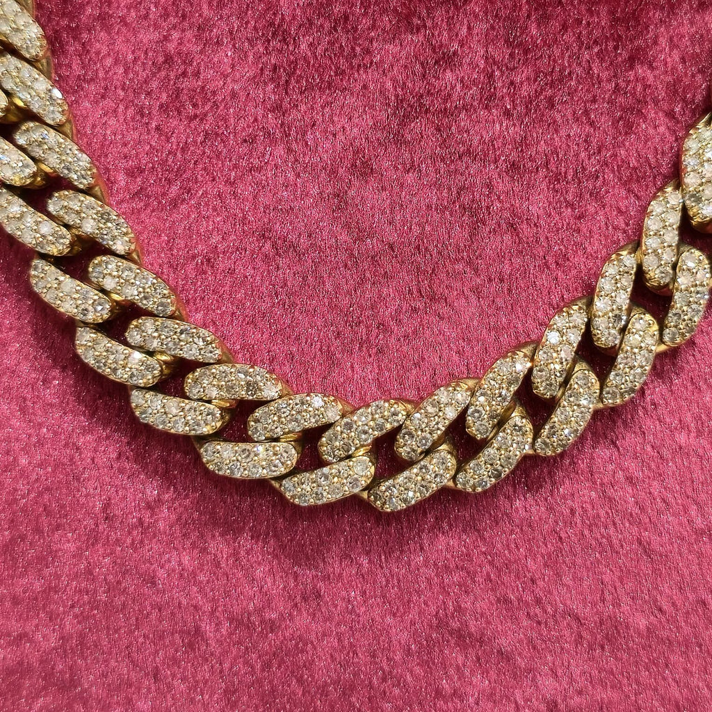 10K Yellow Gold Miami Cuban Genuine Diamond Chain Necklace 8MM 12.45 CT 22 INCH