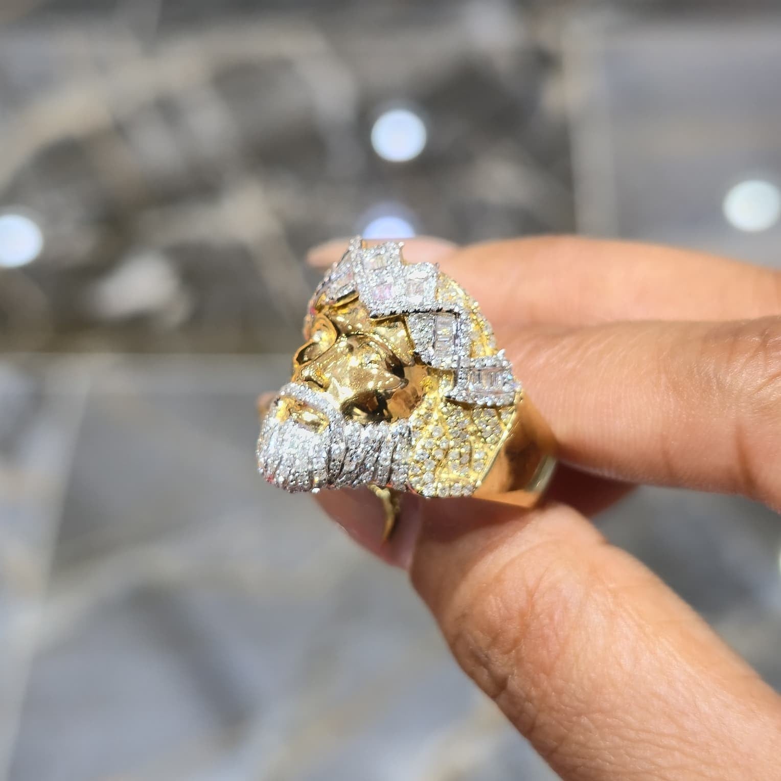 10K Yellow Gold Natural Diamond Jesus Head Ring 1.05 CTW Religious Men's Ring