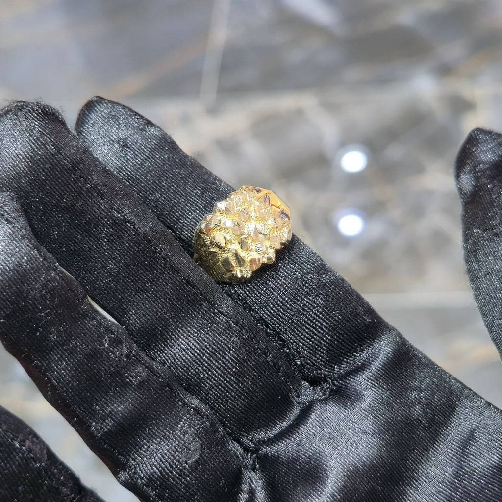 10K Yellow Gold Nugget Ring Men Solid Statement Dome Heavy Bold Real