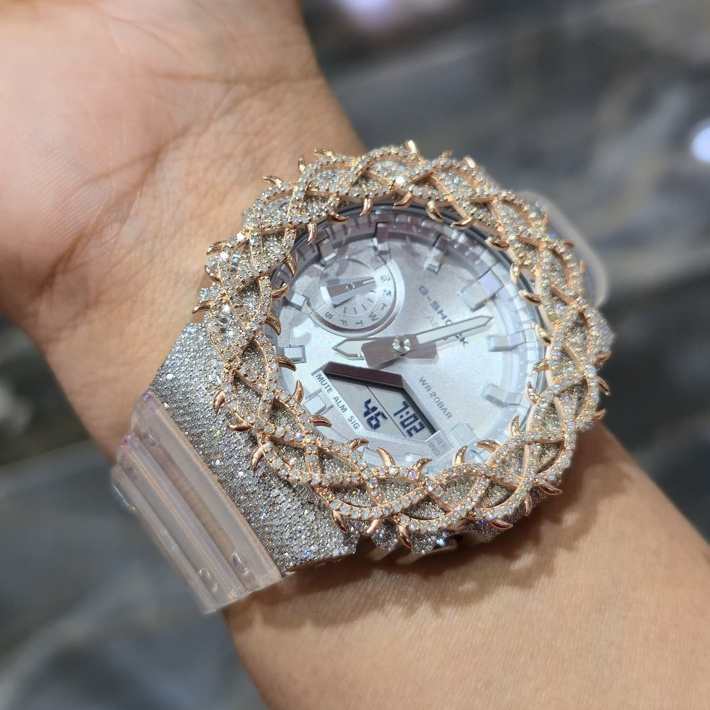 Authentic Casio G-Shock S2100  Iced Out Natural Diamond Watch 5CT | Silver Dial