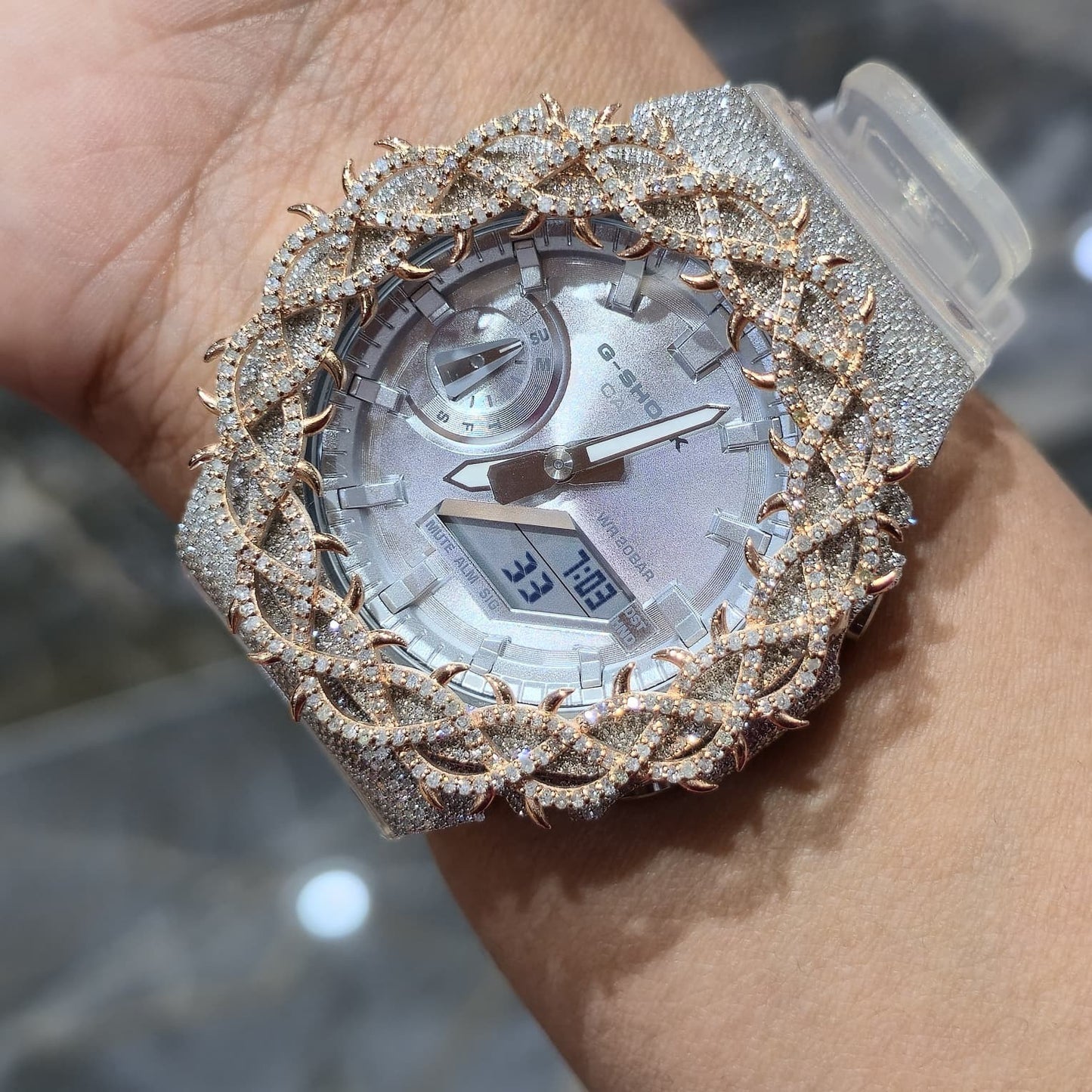 Authentic Casio G-Shock S2100  Iced Out Natural Diamond Watch 5CT | Silver Dial