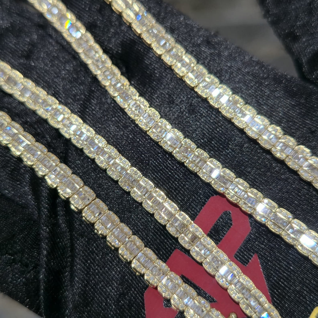 Real 10K Yellow Gold 6.03 CT Diamond Tennis Chain 22" Mens Baguette Necklace 4MM