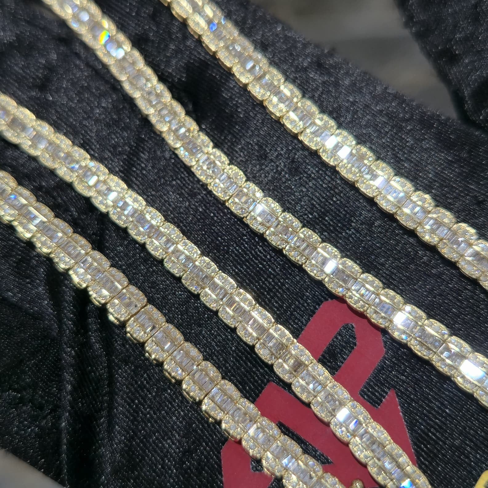 Real 10K Yellow Gold 6.03 CT Diamond Tennis Chain 22" Mens Baguette Necklace 4MM