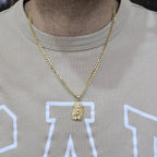 Real 10K Gold Cuban Curb Chain 4mm 20" w/Jesus Head Pendant Charm Combo Set DEAL