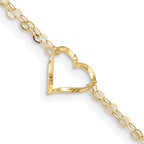 Real 14kt Yellow Gold Double Strand Heart 9in Plus 1in Ext Anklet; 9 inch