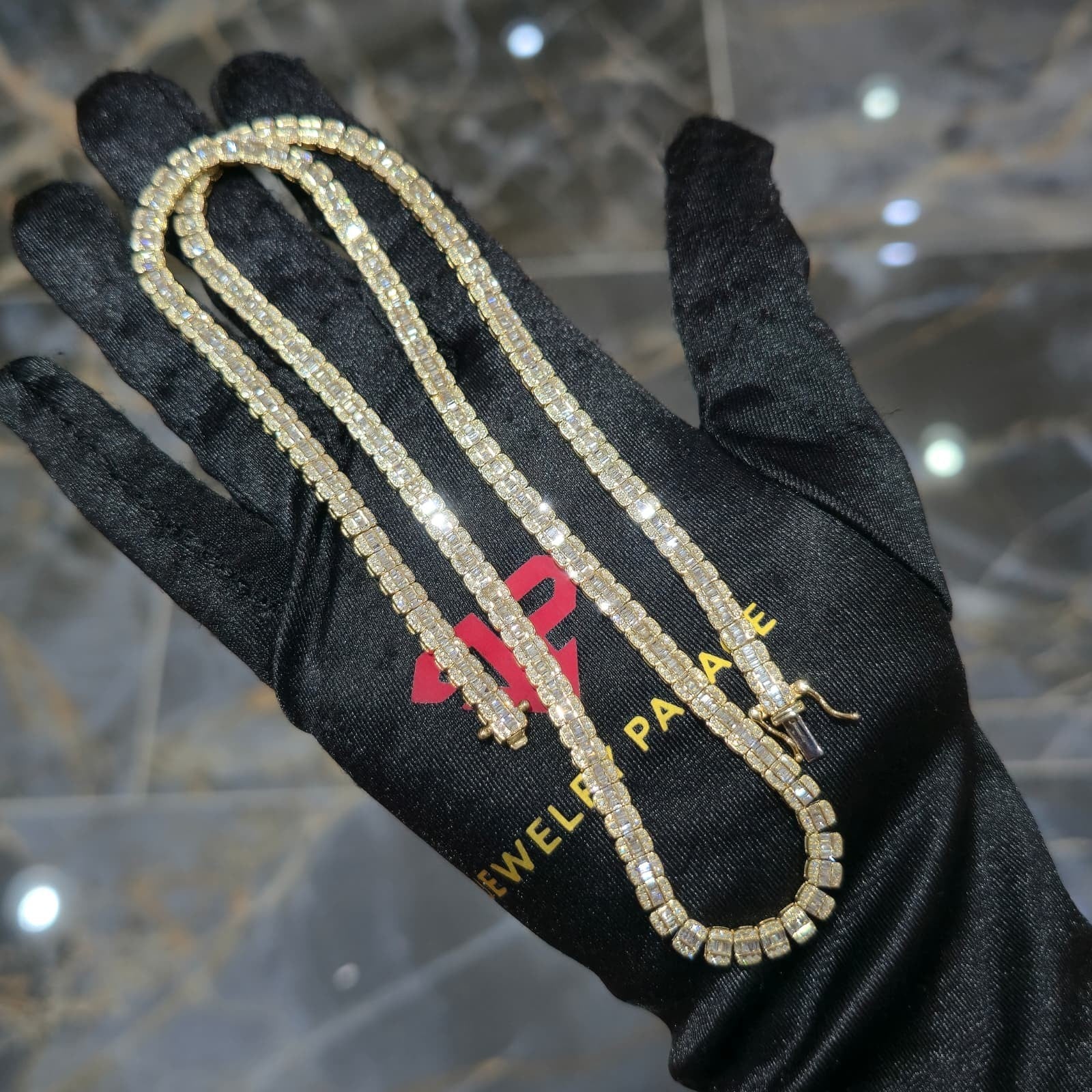 Real 10K Yellow Gold 6.03 CT Diamond Tennis Chain 22" Mens Baguette Necklace 4MM