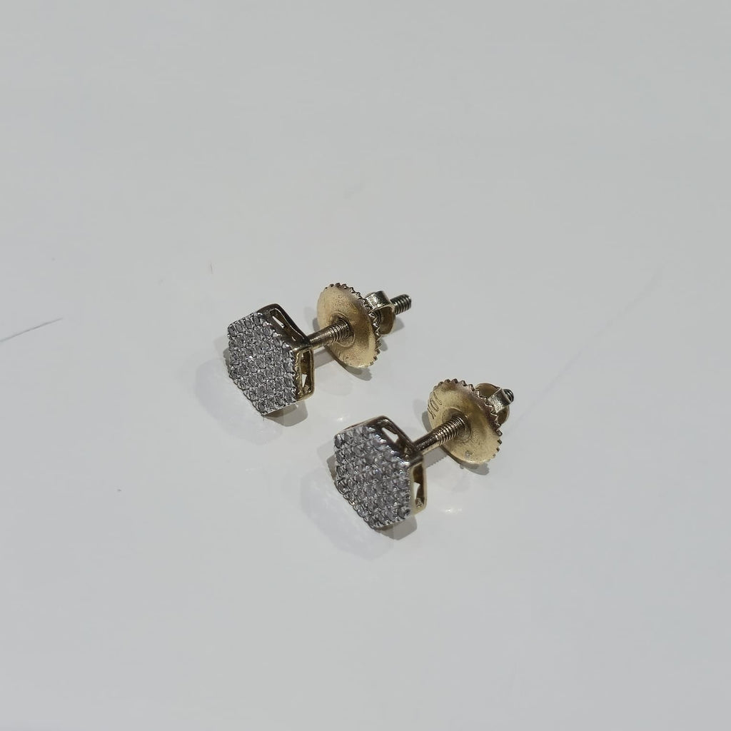 DEAL! 10K Gold Genuine Diamond Honeycomb Cluster Octagon Stud Earrings 0.17CTW