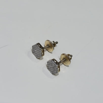 DEAL! 10K Gold Genuine Diamond Honeycomb Cluster Octagon Stud Earrings 0.17CTW