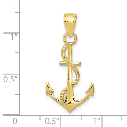 10K Yellow Gold Polished Anchor Rope Pendant 30x15mm Solid Gold 0.95g