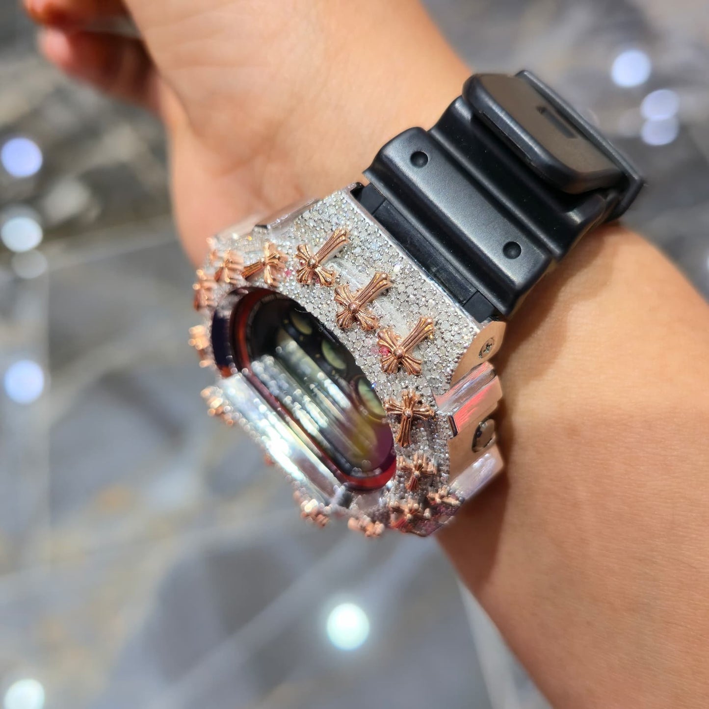 Authentic Diamond G-SHOCK DW6900TR Watch Cross Bezel | 5.00 CTW Natural Diamonds