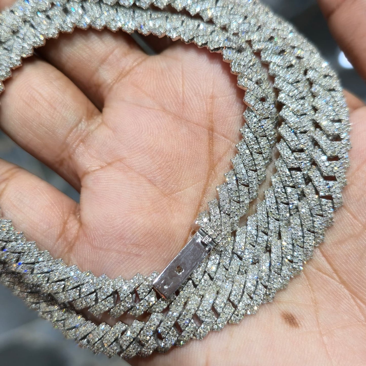 Mens Natural Diamond 8mmx22" 12.9ct Tight Miami Cuban link chain Real 925 Silver