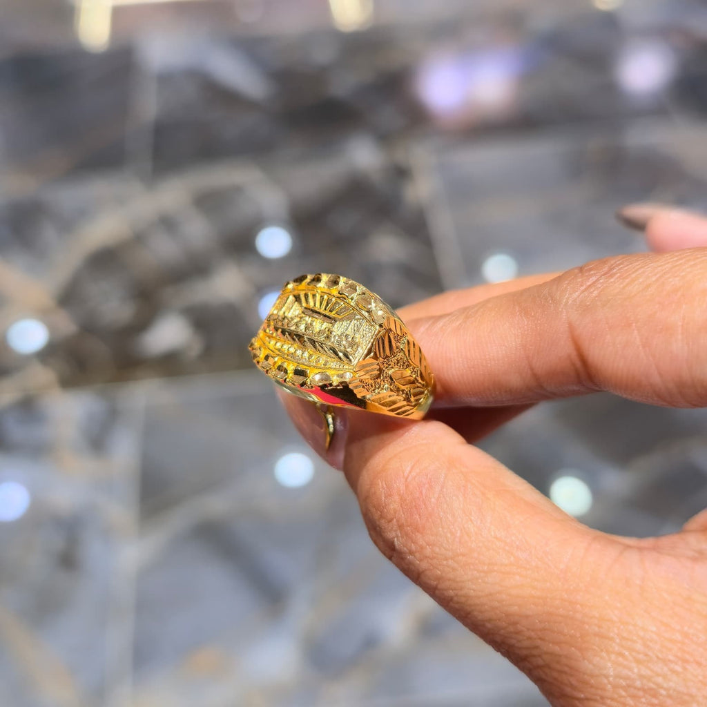 10K Solid Yellow Gold Last Supper Ring Cross Design Men’s Pinky Statement Ring