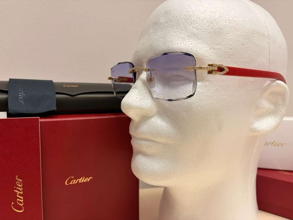Men's Cartier Signature C 3.00ct Natural Diamond Woods & Lenses Sunglasses