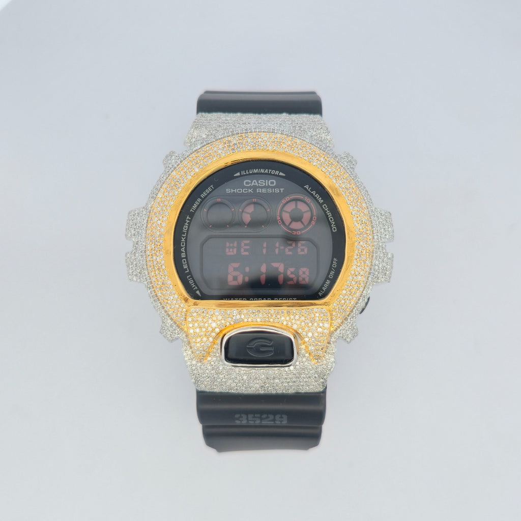 Casio G-Shock 6900 TwoTone Iced Out Natural Diamond Watch 5CT