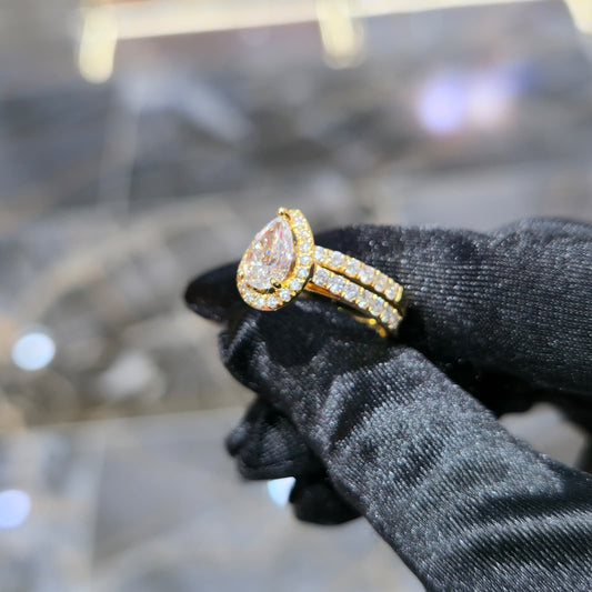 10K Yellow Gold Lab Grown Diamond Pear Halo Bridal Ring Set 2.00 ctw Women