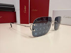 Cartier Big C Rimless Sunglasses Silver Frame Grey Lens Authentic w/ Box & Full