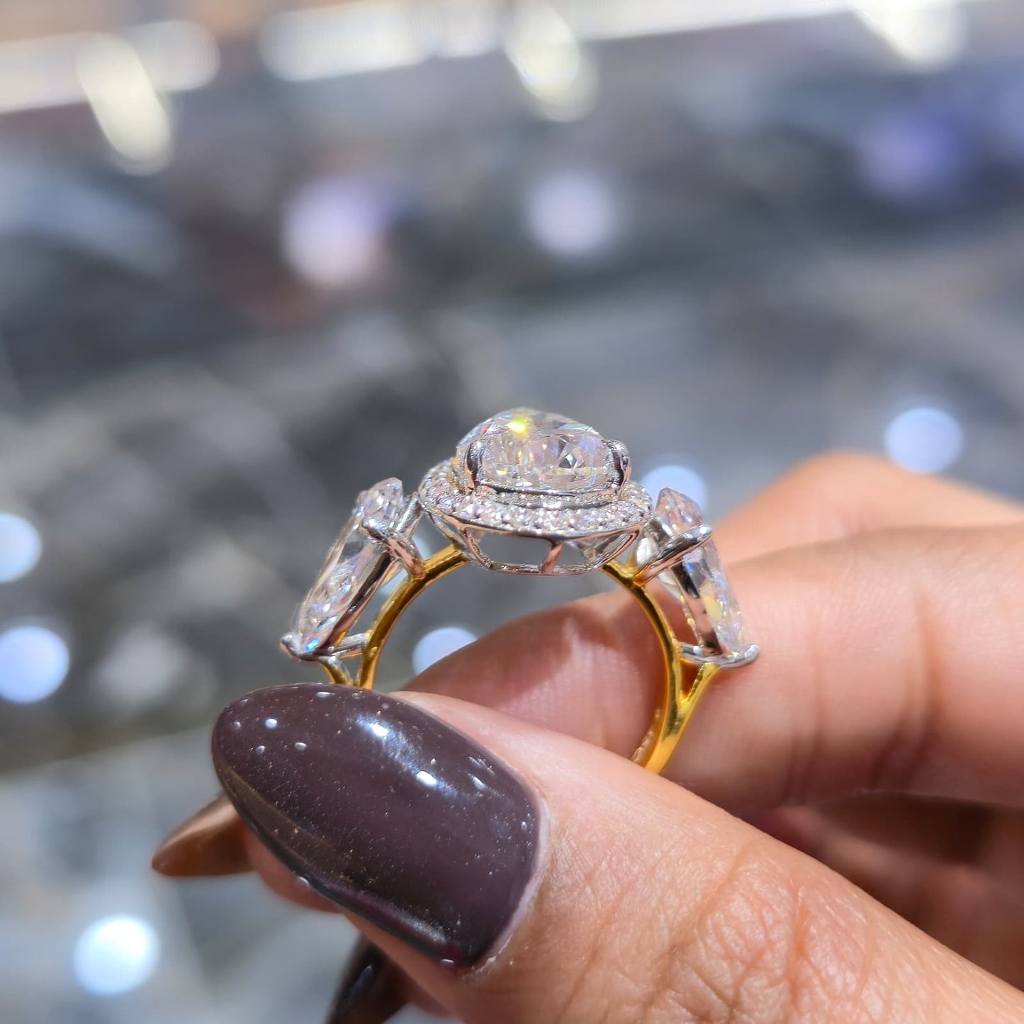 9.42CT Pear Lab Grown Diamond Engagement Ring | 14K Gold | E VVS2 | Halo 3-Stone