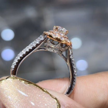 14K Two Tone Rose Gold Halo Diamond Engagement Ring 1.25 CTW Round SI F-G