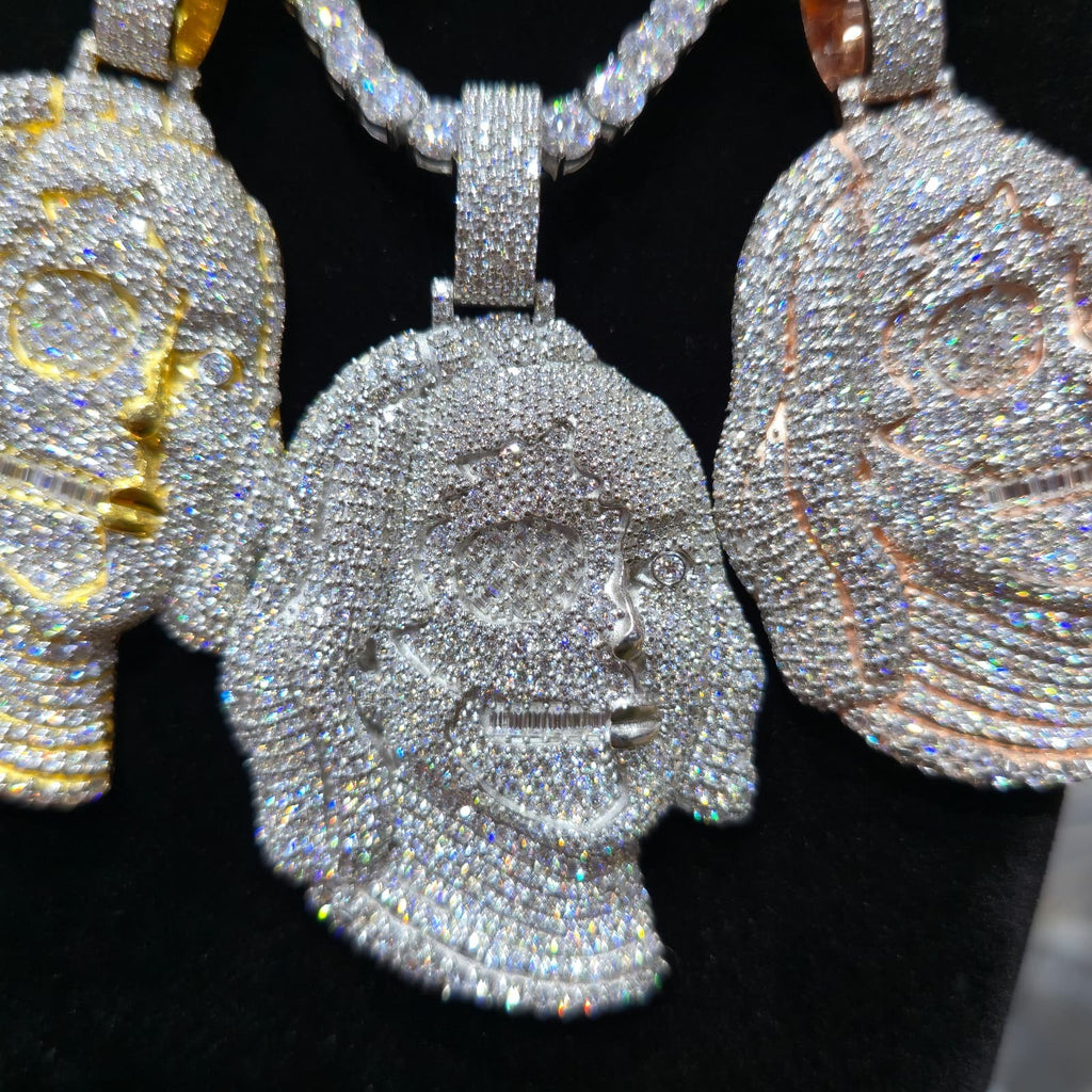 Benjamin Two Face Pendant VVS Moissanite 925 Silver Iced Hip Hop Tennis Necklace