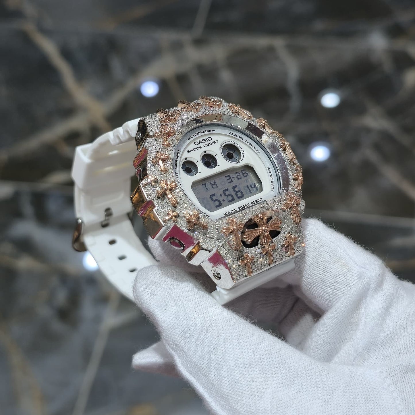 Authentic Diamond G-SHOCK DW6900TR Watch Cross Bezel | 5.00 CTW Natural Diamonds