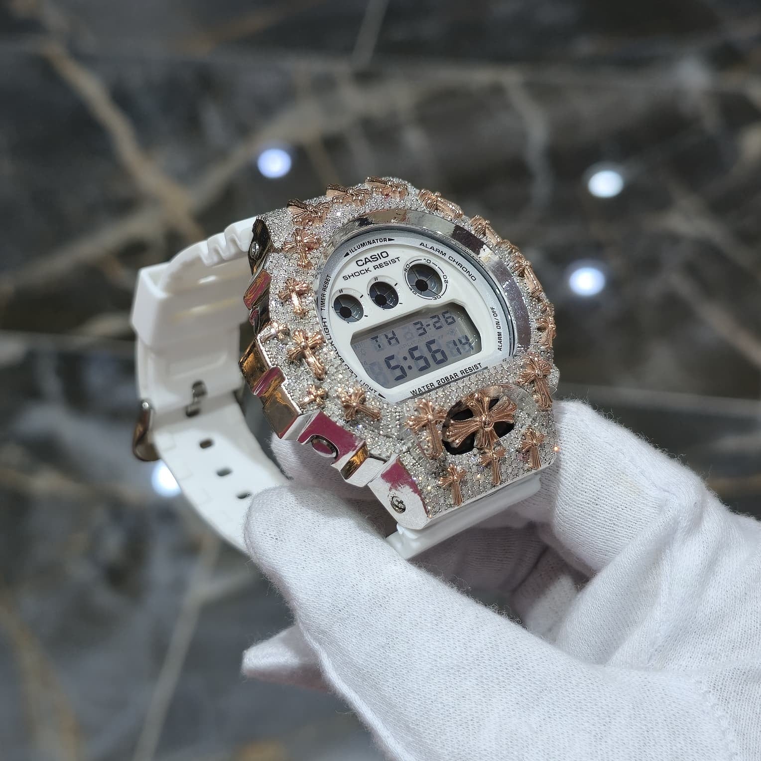 Authentic Diamond G-SHOCK DW6900TR Watch Cross Bezel | 5.00 CTW Natural Diamonds