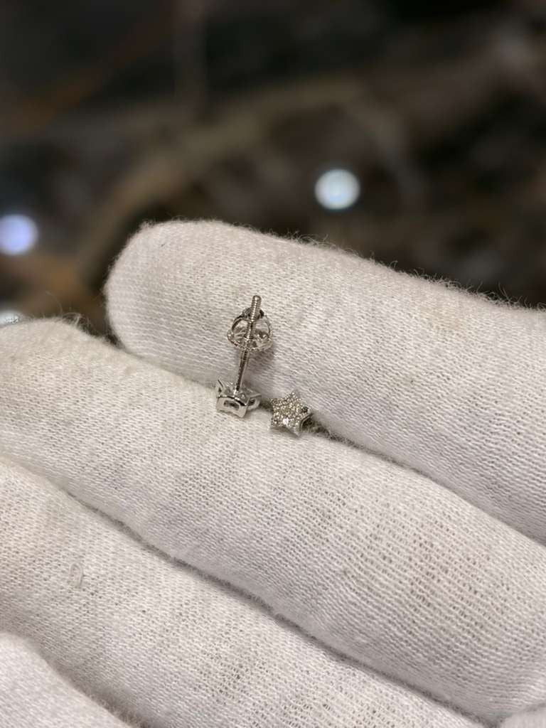 1/20 Ct Round Natural Diamond Star Stud Earrings in 10K Solid White Gold 5MM