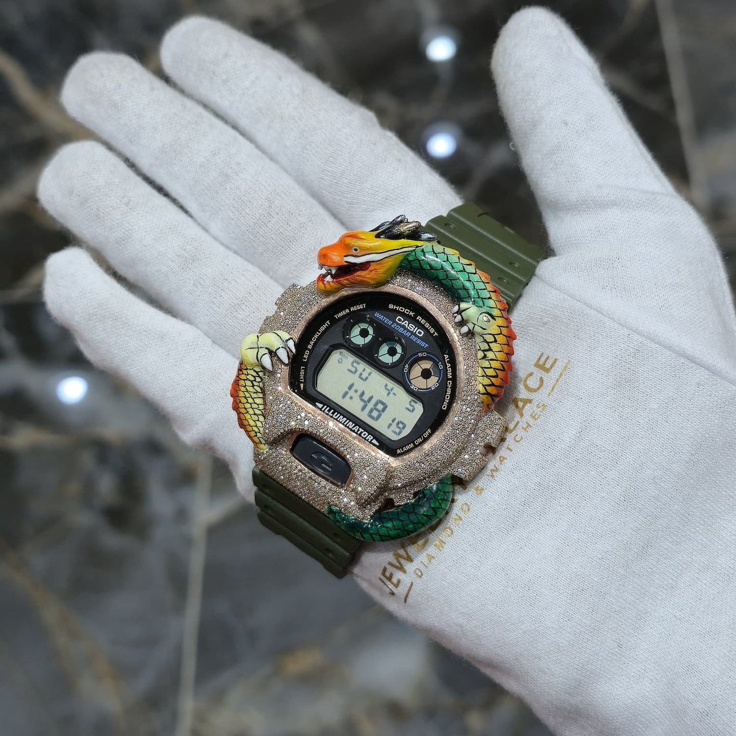 Casio G-Shock Dragon (Green) 6900 Iced Out Diamond Watch 5CTW