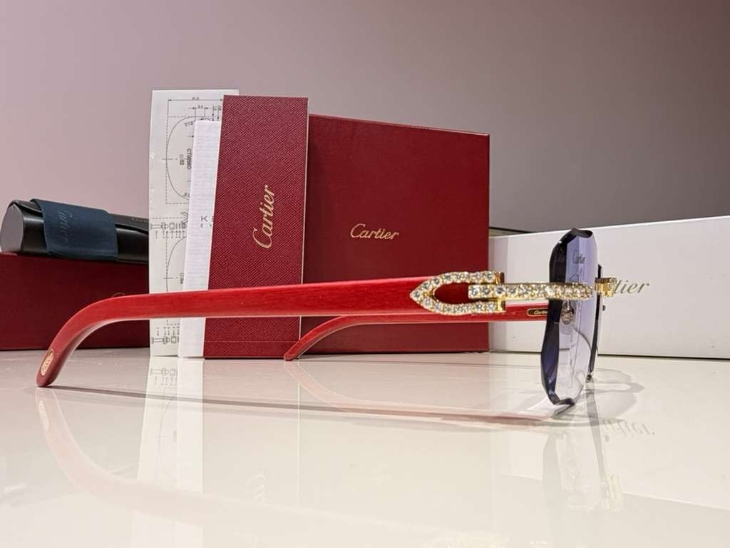 Men's Cartier Signature C 3.00ct Natural Diamond Woods & Lenses Sunglasses