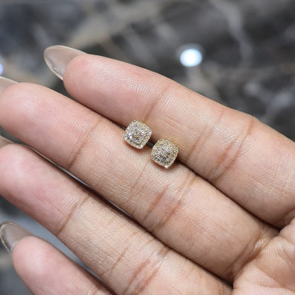 DEAL! 10K Gold Genuine Cluster Diamond Halo Square Studs Earrings 0.15ct 5 mm