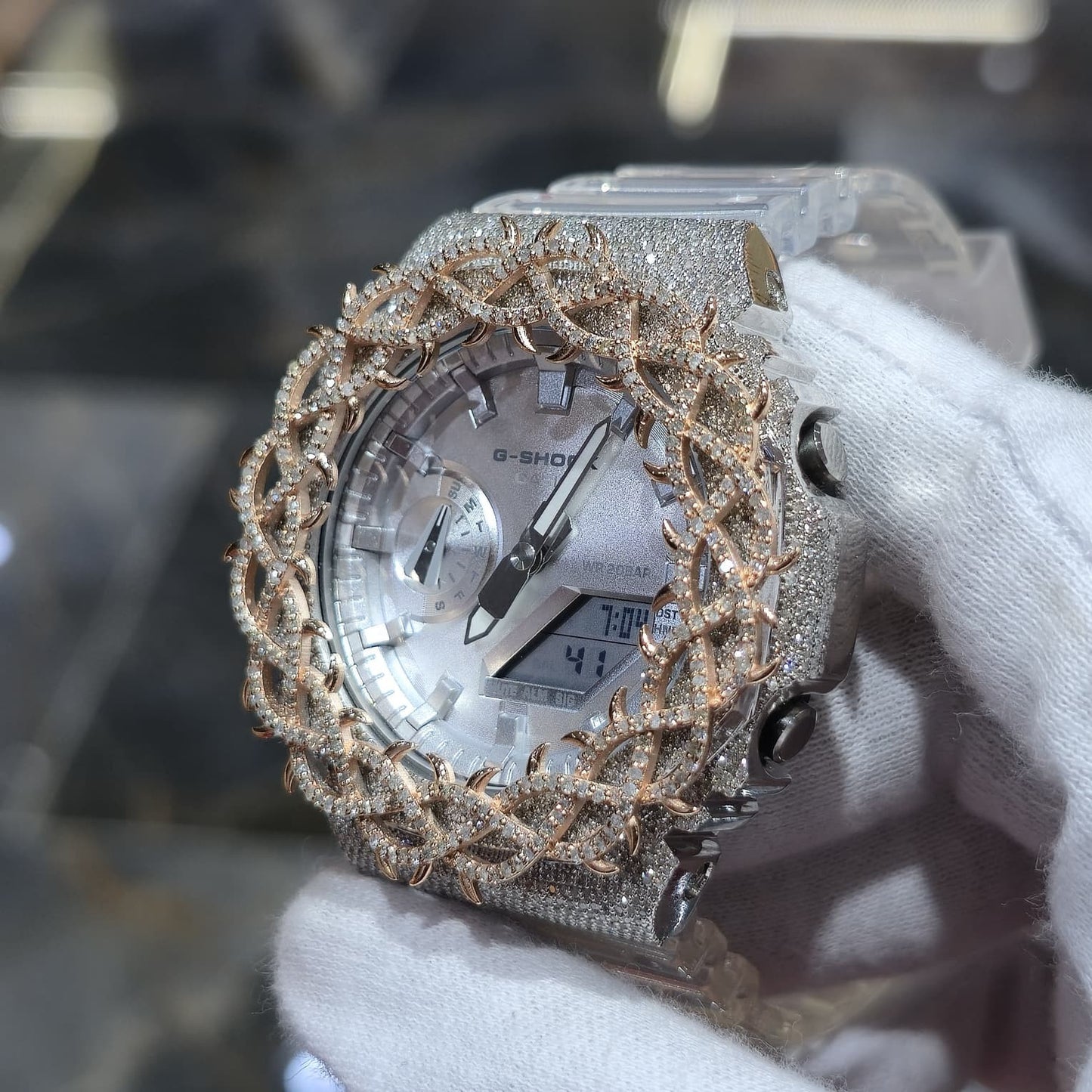 Authentic Casio G-Shock S2100  Iced Out Natural Diamond Watch 5CT | Silver Dial