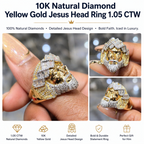 10K Yellow Gold Natural Diamond Jesus Head Ring 1.05 CTW Religious Men's Ring