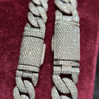 Natural Diamond Miami Cuban Chain 10MM 12MM 17.78-22.20CT 925 Silver