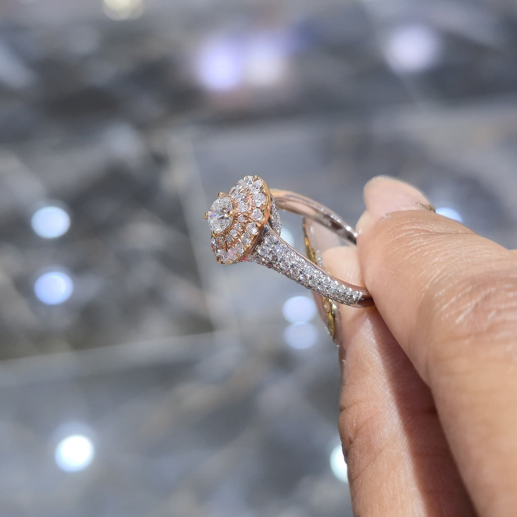 14K Two Tone Rose Gold Halo Diamond Engagement Ring 1.25 CTW Round SI F-G