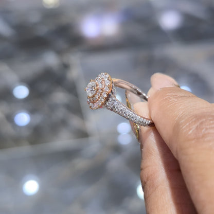 14K Two Tone Rose Gold Halo Diamond Engagement Ring 1.25 CTW Round SI F-G