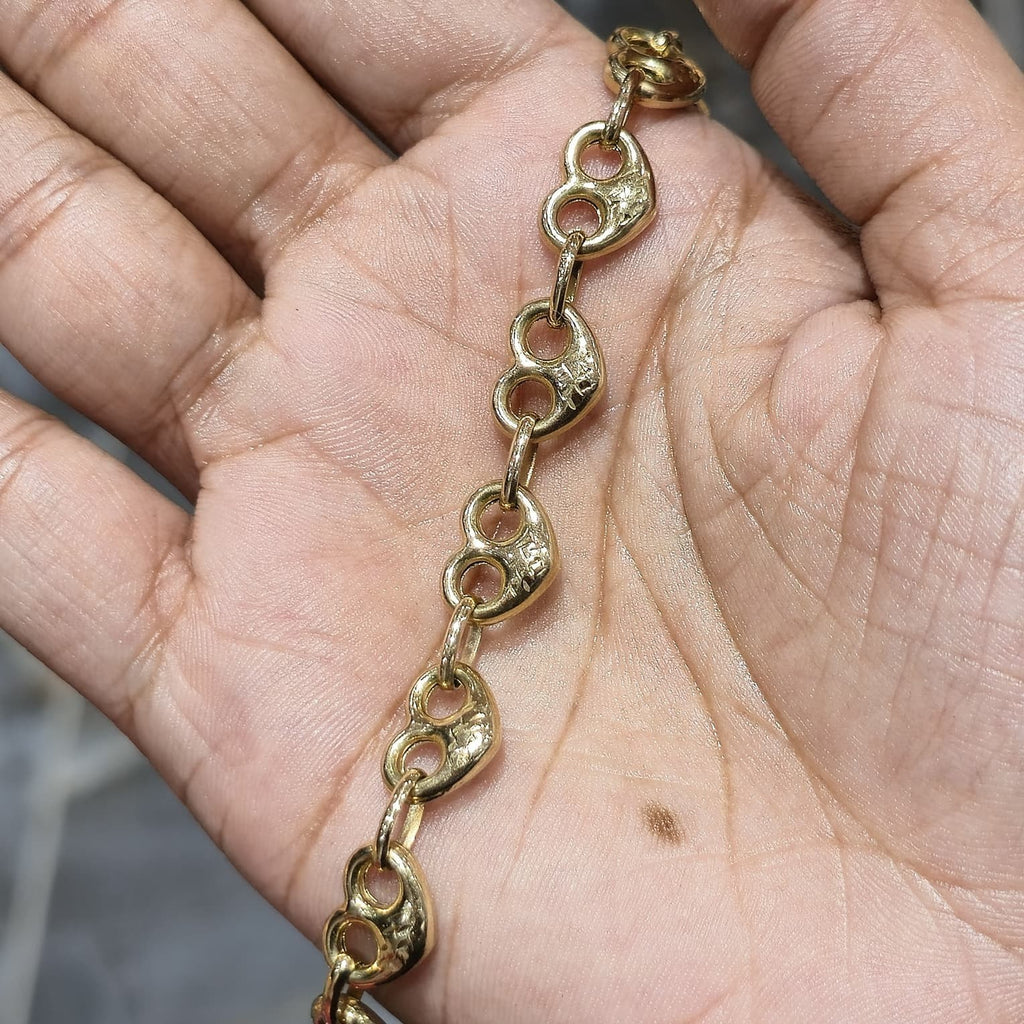 10K Yellow Gold Puff Heart Link Bracelet 8” – Classic Polished Heart Chain