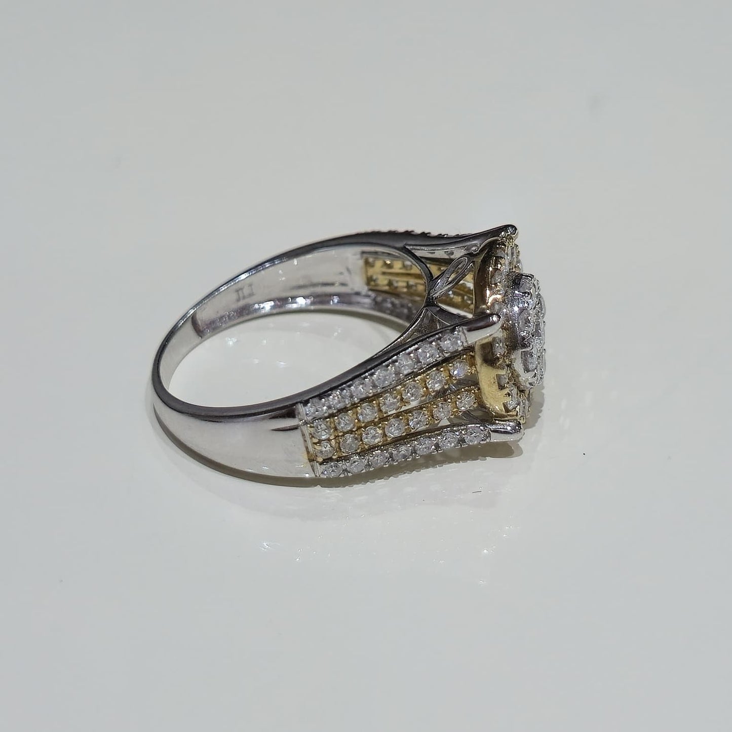 DEAL! 1.00CT Diamond Cluster Halo Ring 10K TwoTone Yellow White Gold Split Shank