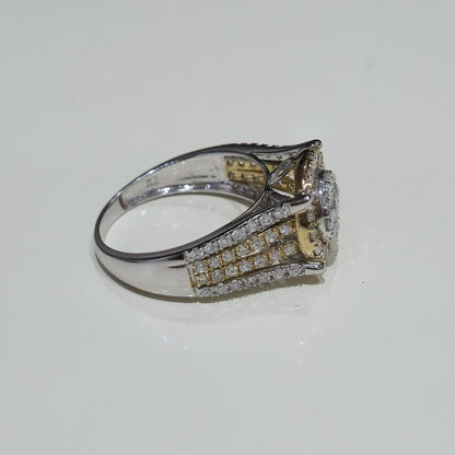DEAL! 1.00CT Diamond Cluster Halo Ring 10K TwoTone Yellow White Gold Split Shank