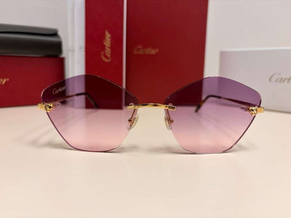 Cartier Panthere Rimless Sunglasses Purple/Pink Gradient Lens Authentic Full Set