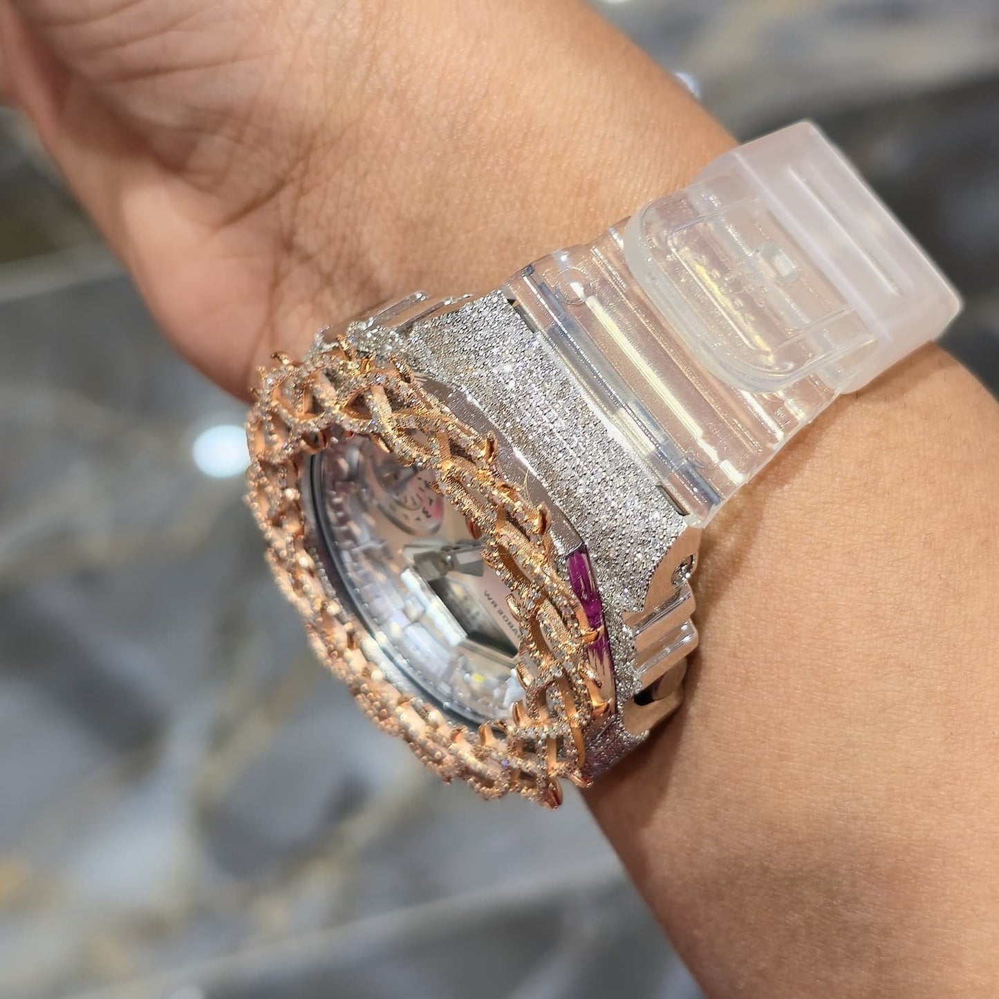 Authentic Casio G-Shock S2100  Iced Out Natural Diamond Watch 5CT | Silver Dial