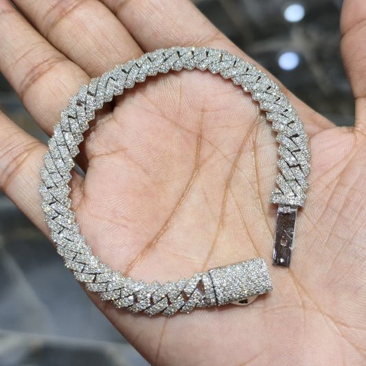 8MM 925 Silver 27.63g 4.82CTW Natural Round Diamond Cuban Link Bracelet