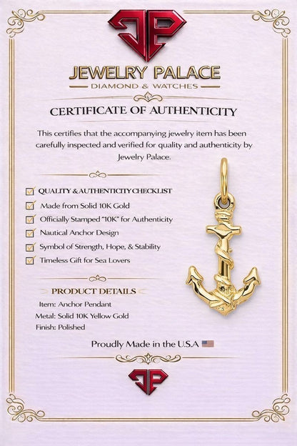 10K Yellow Gold 3-D Anchor With Shackle and Entwined Rope Charm Pendant 0.69gm