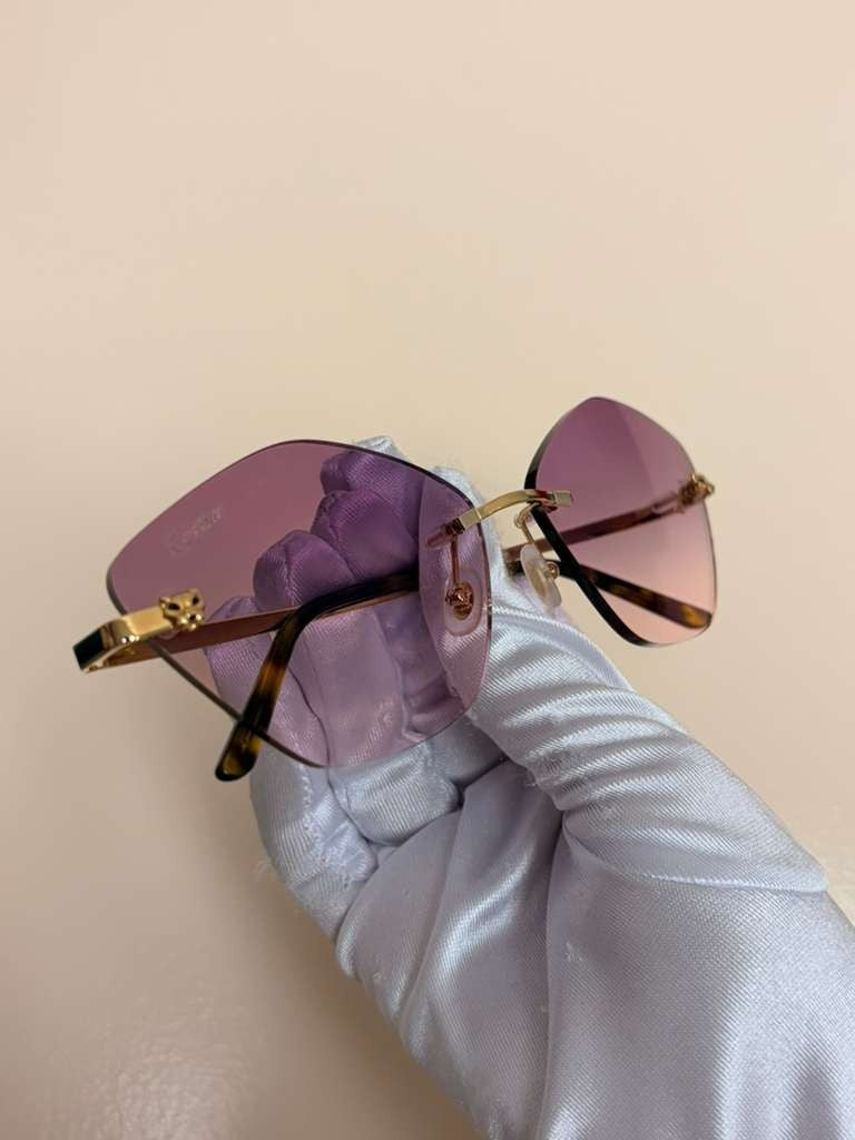 Cartier Panthere Rimless Sunglasses Purple/Pink Gradient Lens Authentic Full Set