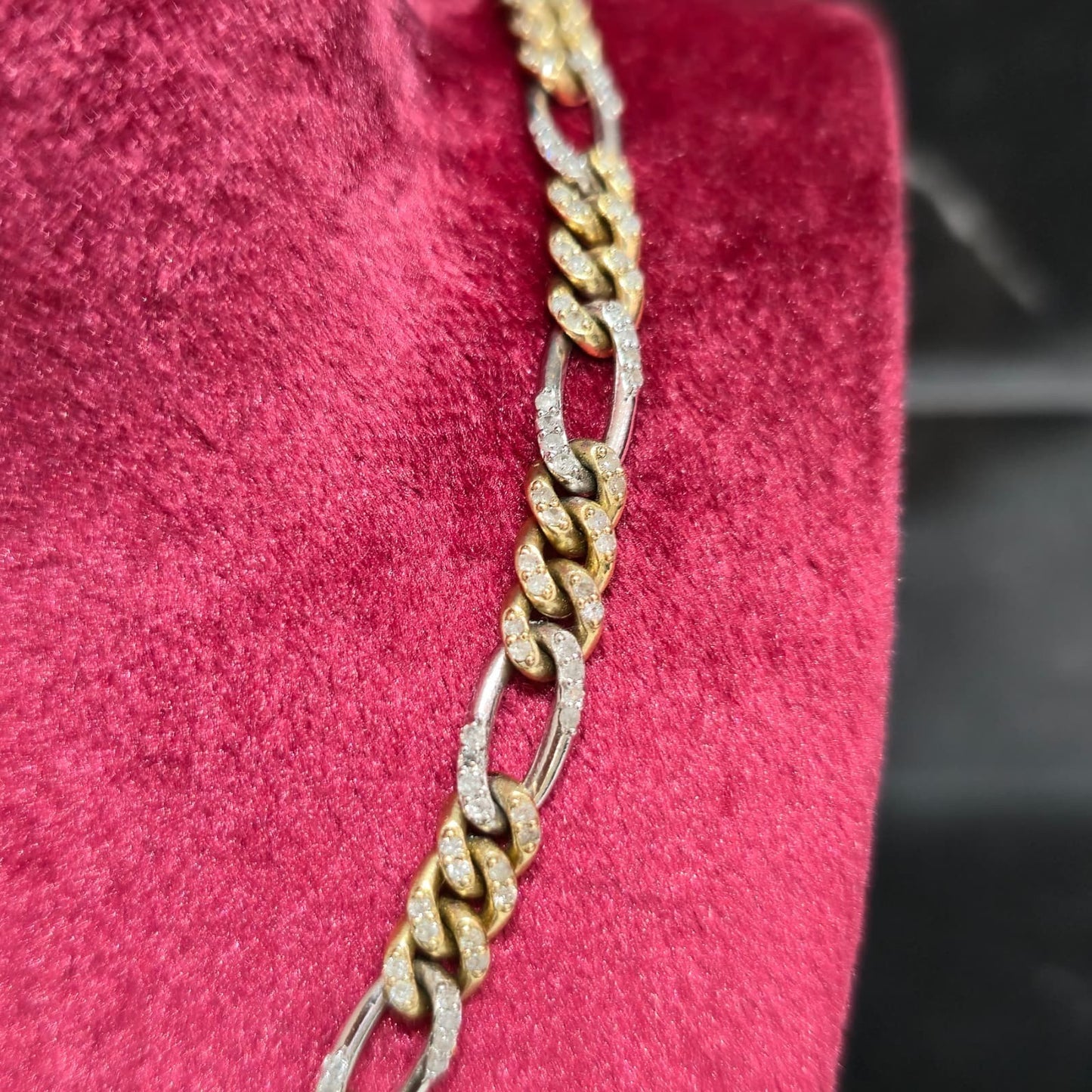 5MM 10K Two Tone Gold Figaro Chain 4.31CT Natural Diamond 20” White Yellow
