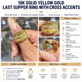 10K Solid Yellow Gold Last Supper Ring Cross Design Men’s Pinky Statement Ring