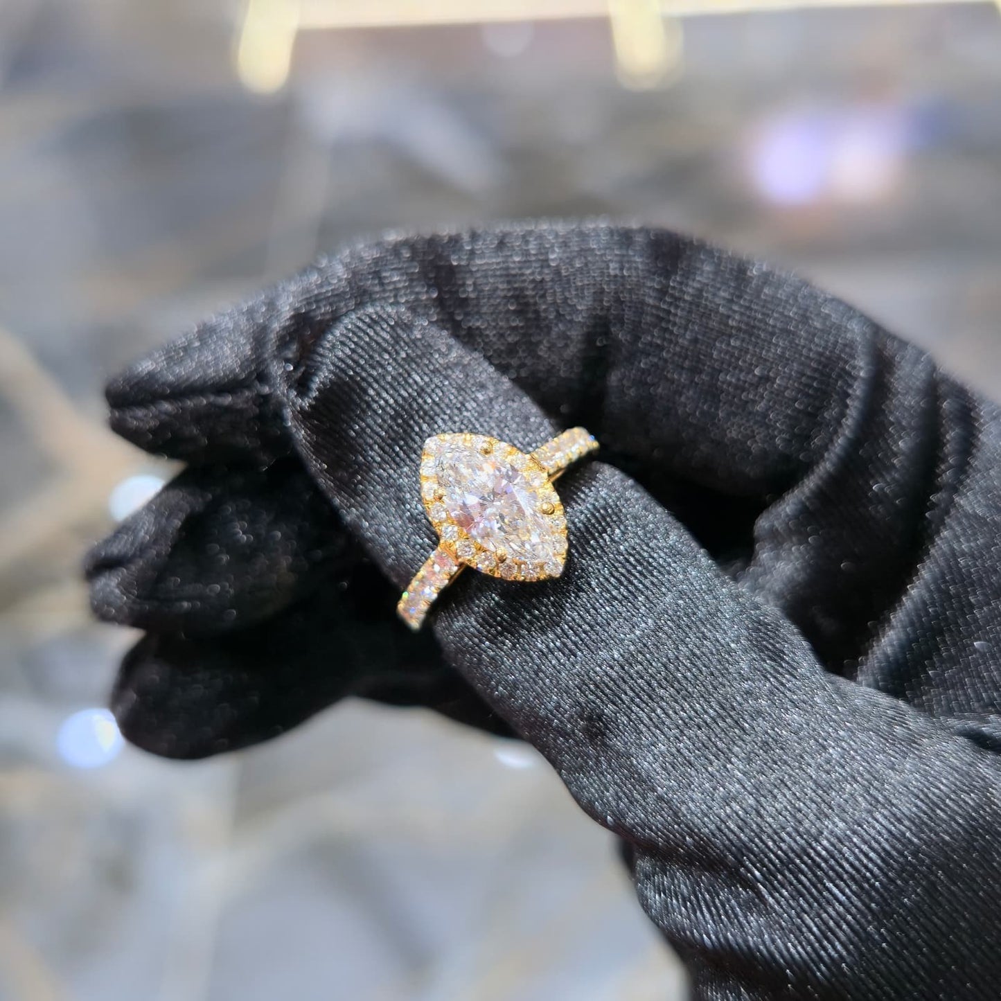 10KT Gold Lab Grown Diamond Marquise Ring 1.40ct Center 2.63ctw Total